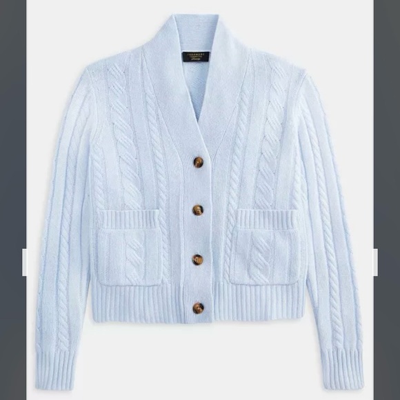 Charter Club 100% Cashmere Cable-Knit Cropped Cardigan Sweater True Light Blue - Picture 6 of 6